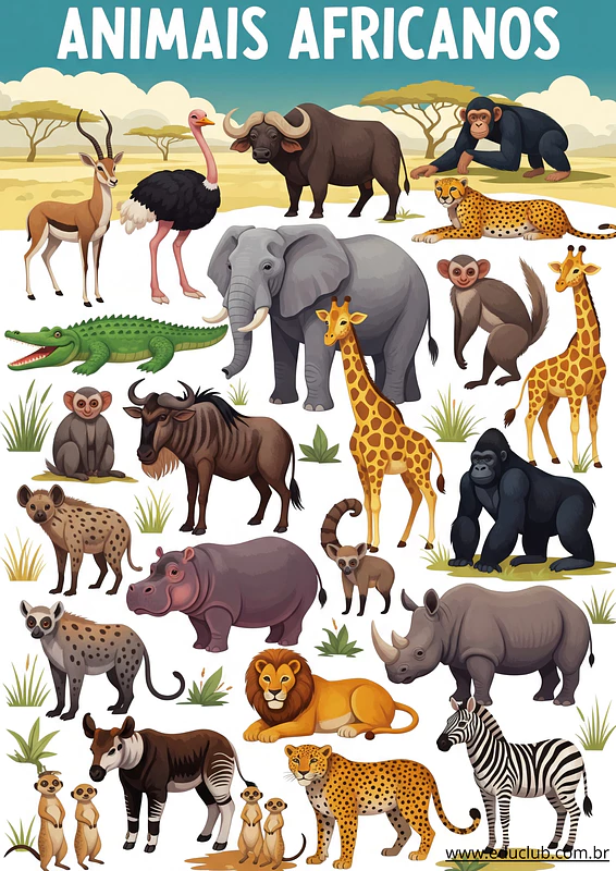 Painel de animais africanos para imprimir | Educlub